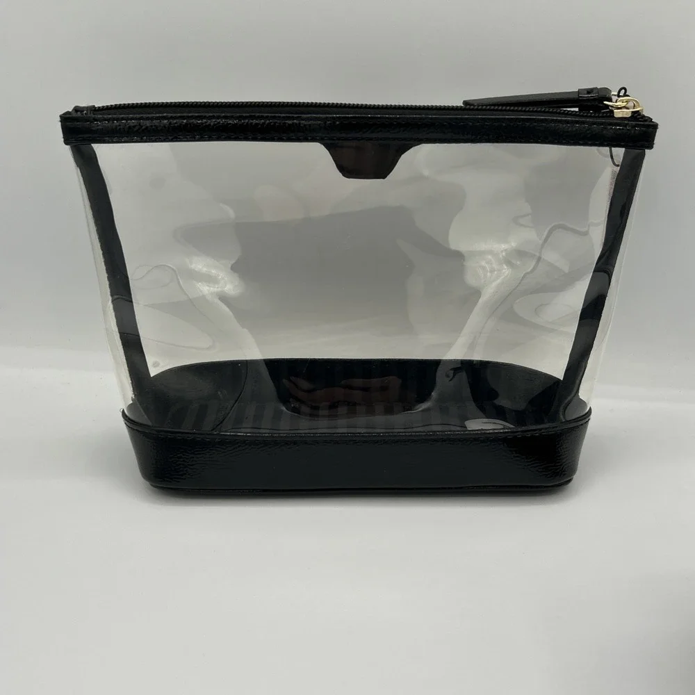 Victoria's Secret Black Clear 2-in-1 Makeup Bag Set Quilted Pouch Gold Logo NWT